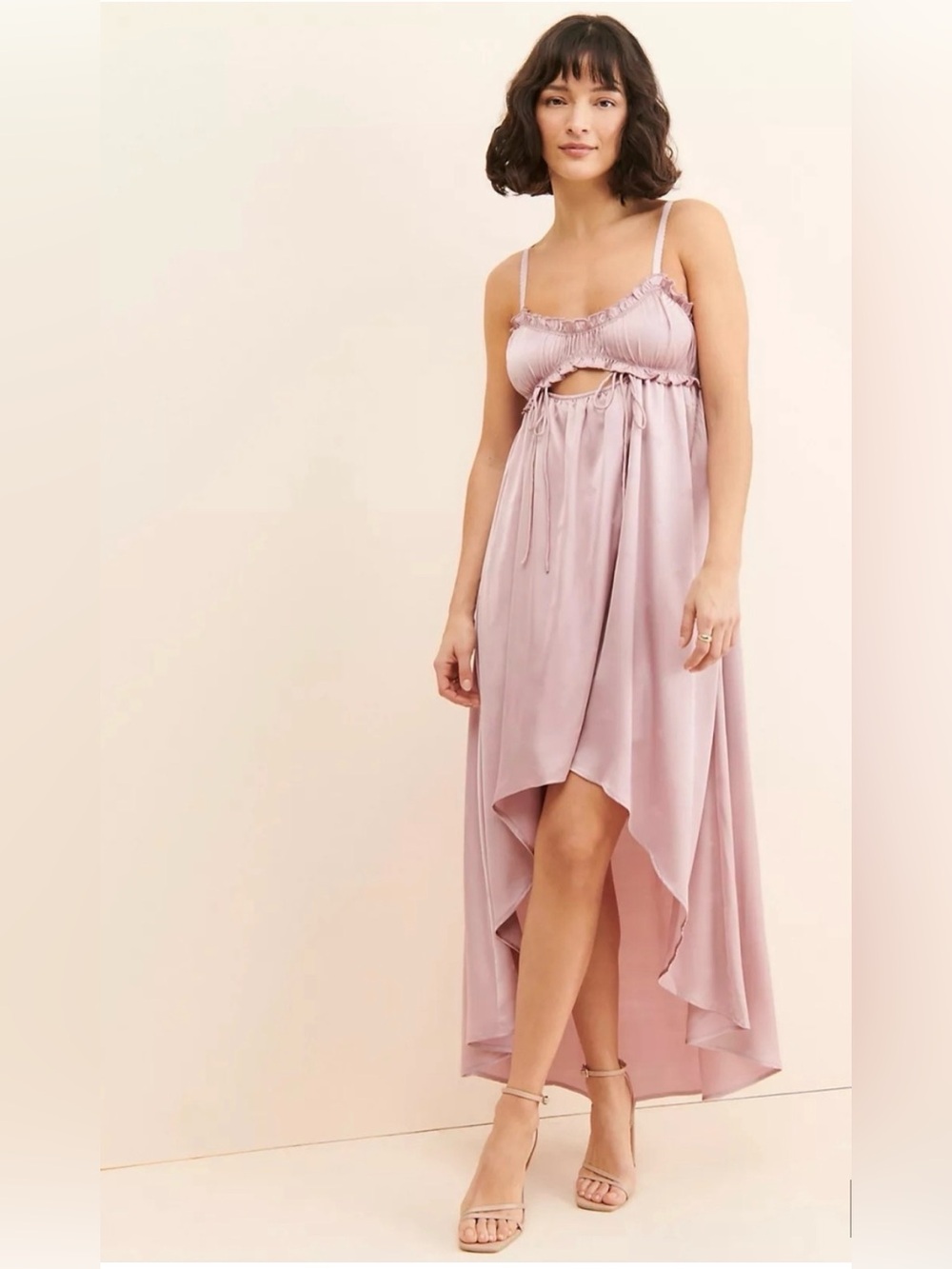 Allina Liu Lettuce Cutout High-Low Midi Dress Blush Pink Size M